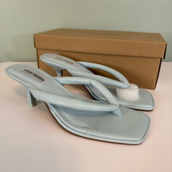 Steve Madden Women's Moxxi Heeled Square Open Toe Slip On Sandal Light Blue 9.5 - Picture 2 of 11